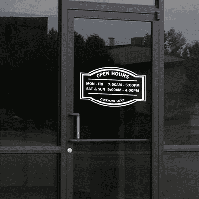 12" x 20" Open Hours Die Cut Door Decal - alternate view