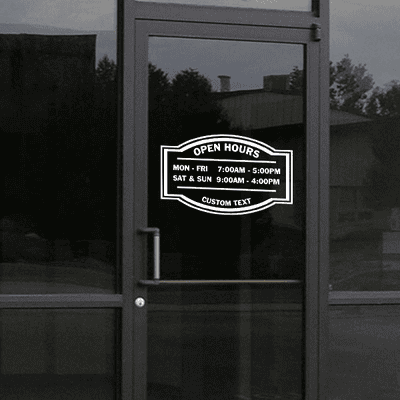 12" x 20" Open Hours Die Cut Door Decal - alternate view