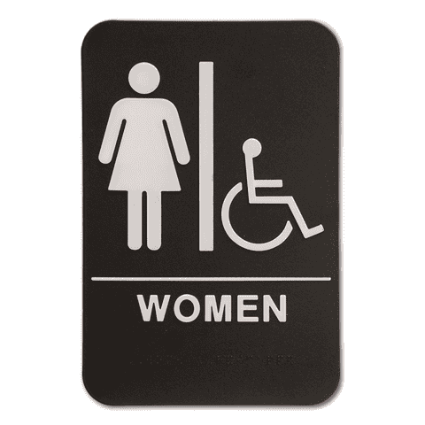 Black Handicap ADA Braille Women's Restroom Sign