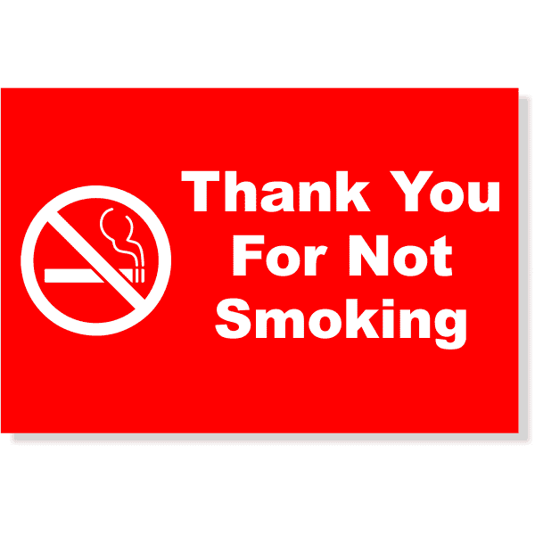 Plastic Thank You For Not Smoking Sign