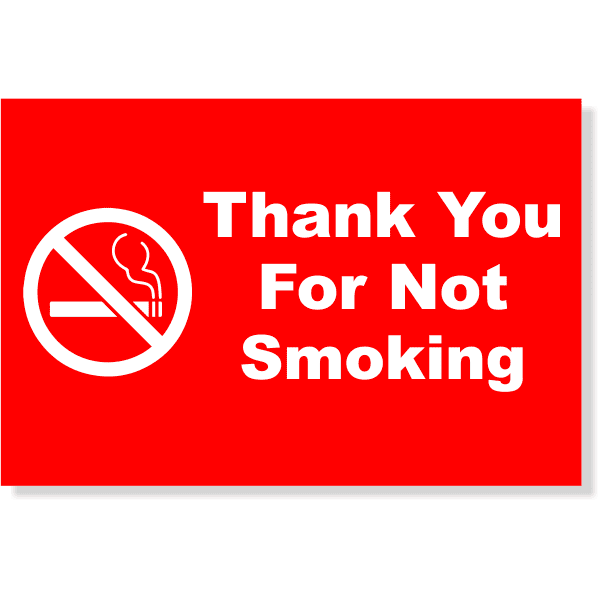 Plastic Thank You For Not Smoking Sign