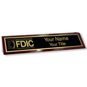 Custom FDIC Logo Wood 2" x 8" Desk Block