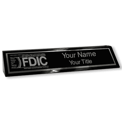 Custom FDIC Logo Wood 2" x 8" Desk Block - alternate view