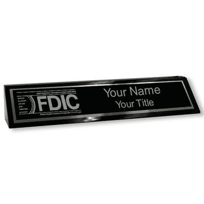 Custom FDIC Logo Wood 2" x 8" Desk Block - alternate view