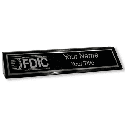 Custom FDIC Logo Wood 2" x 8" Desk Block - alternate view