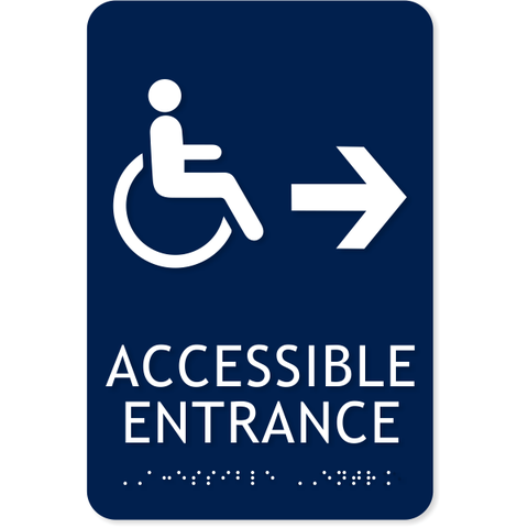  Handicap Accessible Entrance Right Arrow 9" x 6" ADA Sign 