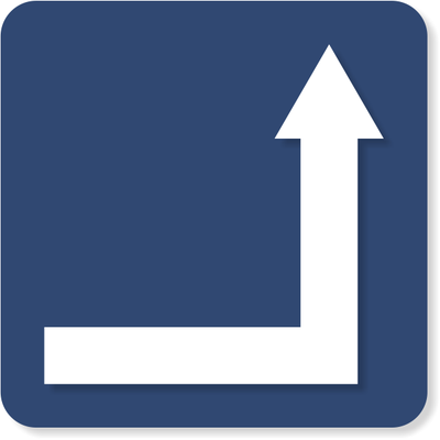 90 Degree Right Arrow Sign w/ Raised Pictogram | 6" x 6"