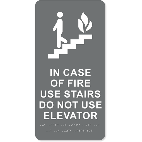 In Case of Fire Use Stairs Icon 12" x 6" ADA Sign