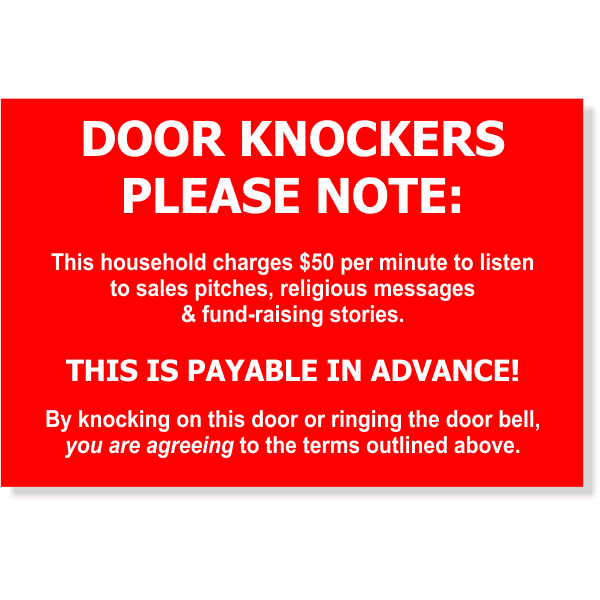 Funny Door Knockers Please Note 4" x 6" Engraved Sign 