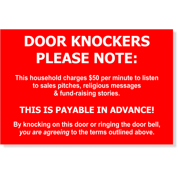 Funny Door Knockers Please Note 4" x 6" Engraved Sign