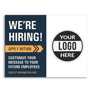 Custom Logo We're Hiring Yard Sign In Blue - 18x24 Size