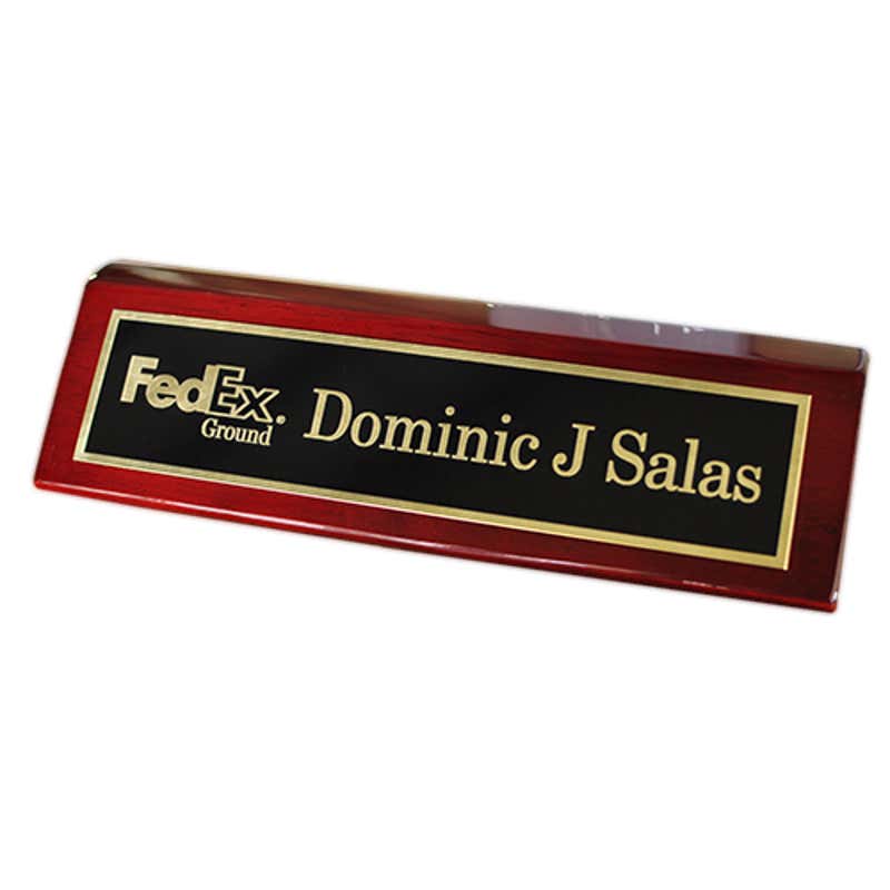 Executive Brass Name Plate With Logo - Piano Rosewood Finish 2" x 8"