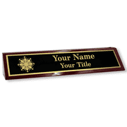 Piano Rosewood Desk Wedge with Black Plate & Custom Logo | 2" x 10"