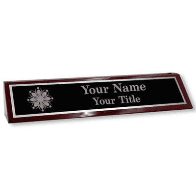 Piano Rosewood Desk Wedge with Black Plate & Custom Logo | 2" x 10" - alternate view
