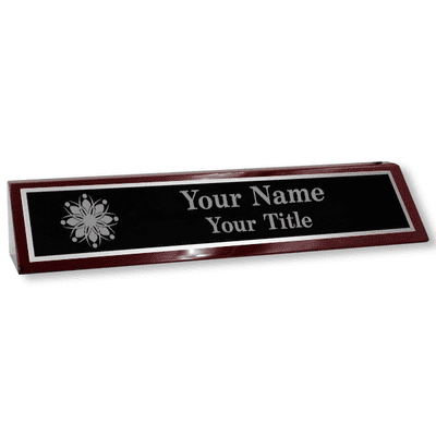 Piano Rosewood Desk Wedge with Black Plate & Custom Logo | 2" x 10" - alternate view