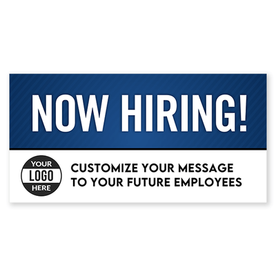 Custom Logo Now Hiring Vinyl Banner In Blue -3x6