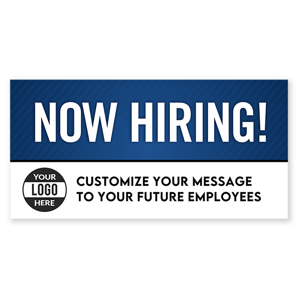 Custom Logo Now Hiring Vinyl Banner In Blue