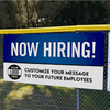 Custom Logo Now Hiring Vinyl Banner In Blue - 3x6 Lifestyle