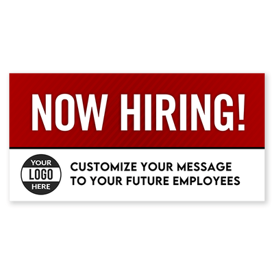 Custom Logo Now Hiring Vinyl Banner In Red - 3x6
