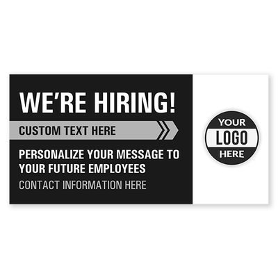 Custom Logo We're Hiring Vinyl Banner In Black - 3x6