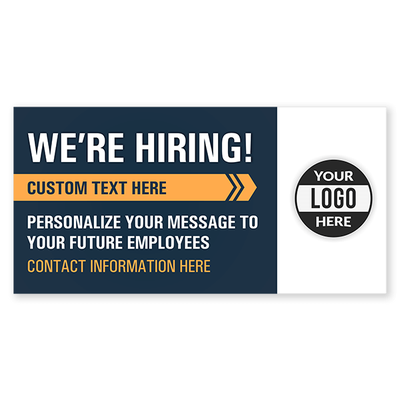 Custom Logo We're Hiring Vinyl Banner In Blue - 3x6
