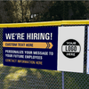 Custom Logo We're Hiring Vinyl Banner In Blue - 3x6 Lifestyle