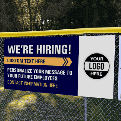 Custom Logo We're Hiring Vinyl Banner In Blue - alternate view