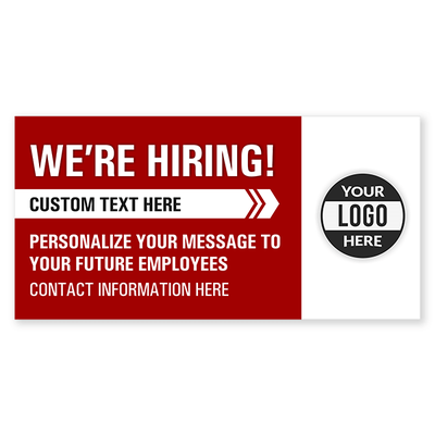 Custom Logo We're Hiring Vinyl Banner In Red - 3x6