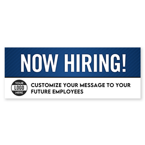 Custom Logo Now Hiring Vinyl Banner In Blue - 3x8