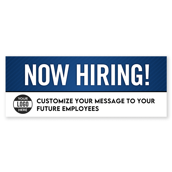 Custom Logo Now Hiring Vinyl Banner In Blue - 3x8