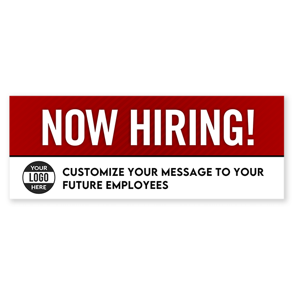 Custom Logo Now Hiring Vinyl Banner In Red - 3x8