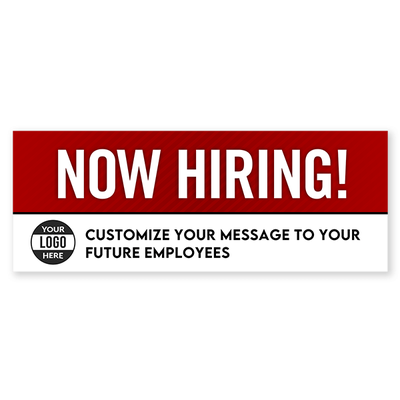 Custom Logo Now Hiring Vinyl Banner In Red - alternate view