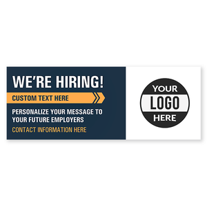 Custom Logo We're Hiring Vinyl Banner In Blue - 3x8