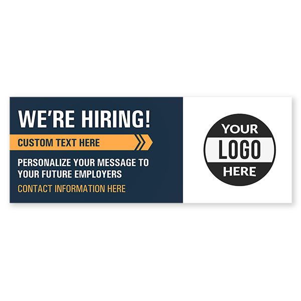 Custom Logo We're Hiring Vinyl Banner In Blue - 3x8