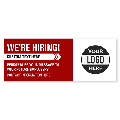 Custom Logo We're Hiring Vinyl Banner In Red - alternate view