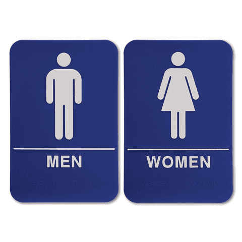 Blue 9" x 6" ADA Braille Men's & Women's Restroom Sign Set