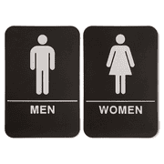 Black 9" x 6" ADA Braille Men's & Women's Restroom Sign Set