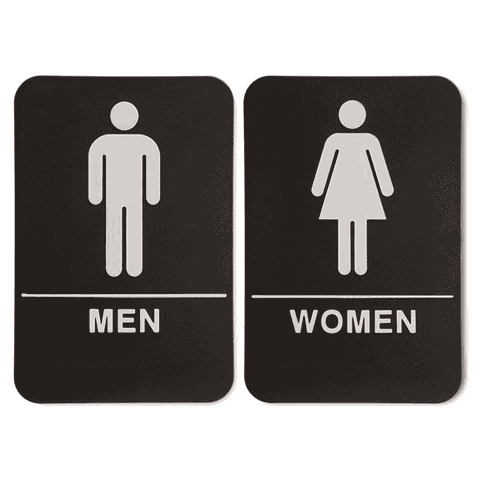 Black 9" x 6" ADA Braille Men's & Women's Restroom Sign Set