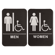 Black 9" x 6" ADA Braille Men's & Women's Handicap Restroom Sign Set