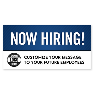 Custom Logo Now Hiring Vinyl Banner In Blue - 4x8
