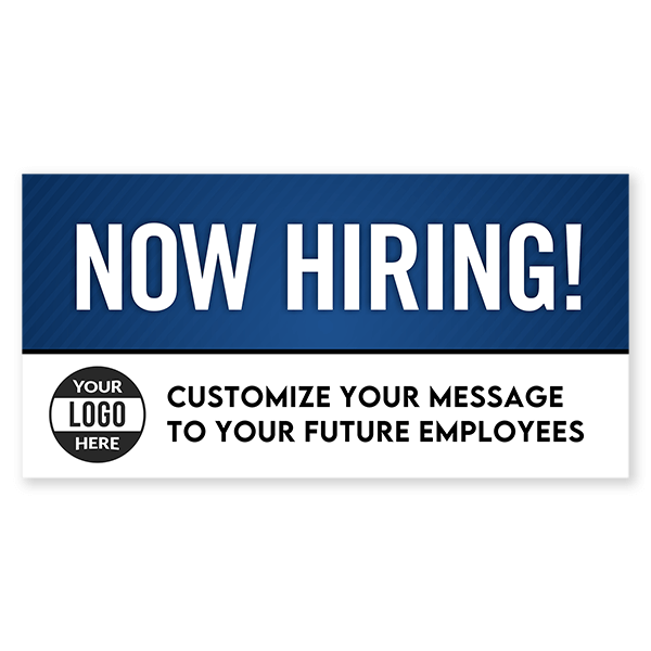 Custom Logo Now Hiring Vinyl Banner In Blue - 4x8