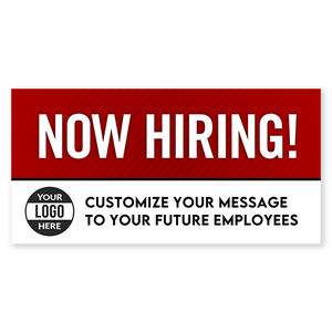 Custom Logo Now Hiring Vinyl Banner In Red - 4x8