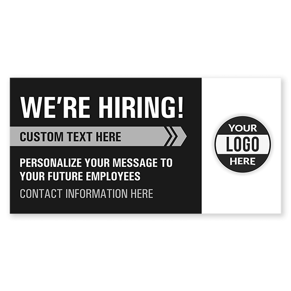 Custom Logo We're Hiring Vinyl Banner In Black - 4x8