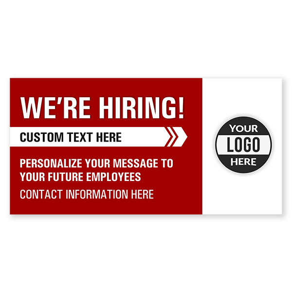 Custom Logo We're Hiring Vinyl Banner In Red -4x8