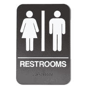 Brown 9" x 6" Unisex ADA Braille Restrooms Sign