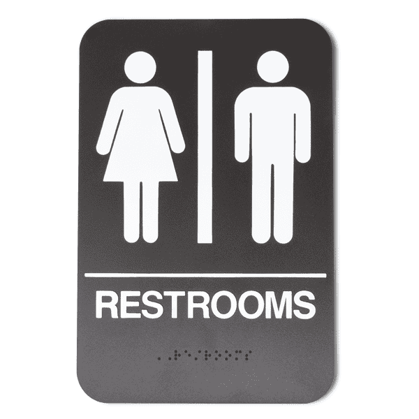 Brown 9" x 6" Unisex ADA Braille Restrooms Sign