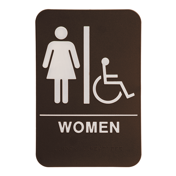Brown 9" x 6" Women's Handicap ADA Braille Restroom Sign