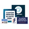 Various printed plastic sign sizes displayed next to each other