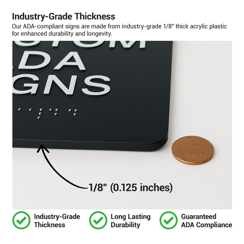 Comparison of the sign's thickness to a penny with information on the sign's durability Comparison of the sign's thickness to a penny with information on the sign's durability