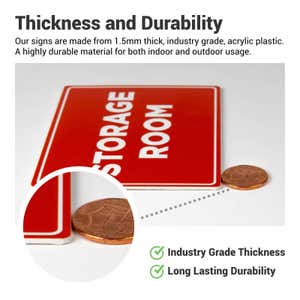Comparison of the sign's thickness to a penny with information on the sign's durability
